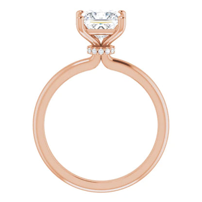 Princess Cut Rose Gold Low Hidden Halo Solitaire Engagement Ring