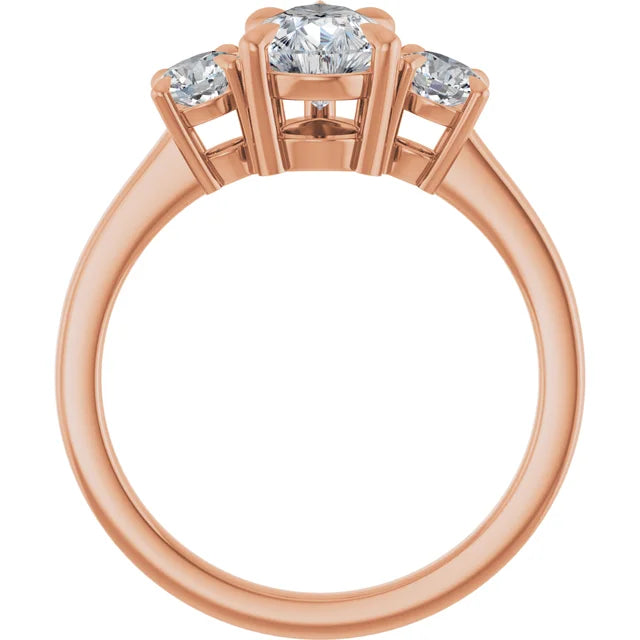 Pear Rose Gold Tri Stone Lab Diamond Engagement Ring 