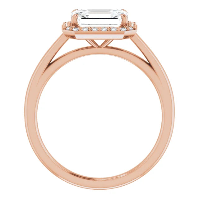 Emerald Rose Gold East West Halo Style Engagement Ring
