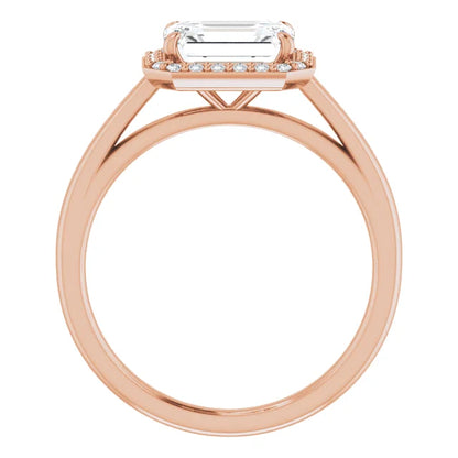 Emerald Rose Gold East West Halo Style Engagement Ring