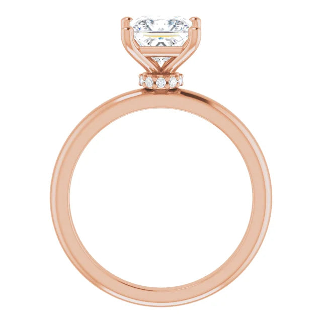 Princess Cut Rose Gold Low Hidden Halo Solitaire Engagement Ring