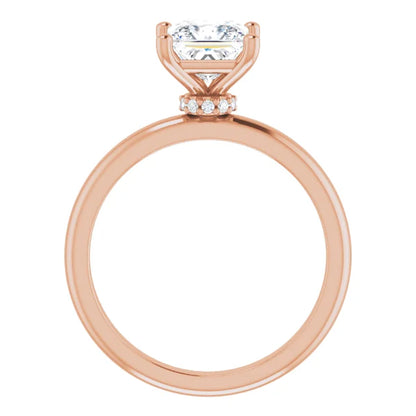 Princess Cut Rose Gold Low Hidden Halo Solitaire Engagement Ring