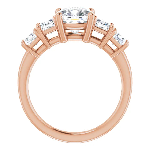 Cushion Rose Gold Multi Stone Accent Style Engagement Ring