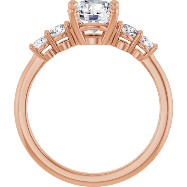 Round Brilliant Rose Gold Multi Stone Accent Style Engagement Ring