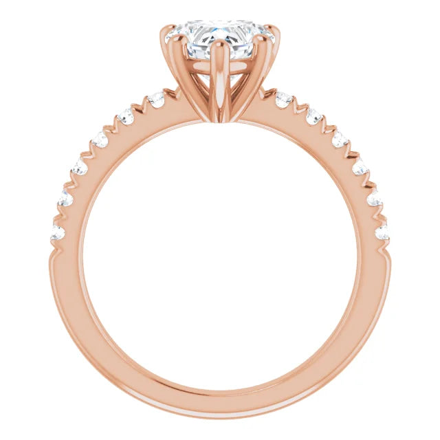 Heart Five Claw Pave Rose Gold Engagement Ring 