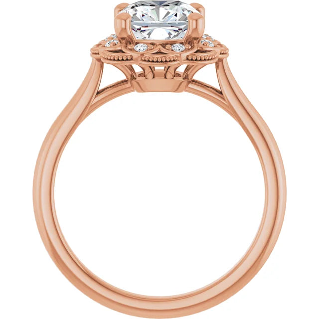 Cushion Rose Gold Antique Inspired Design Engagement Ring