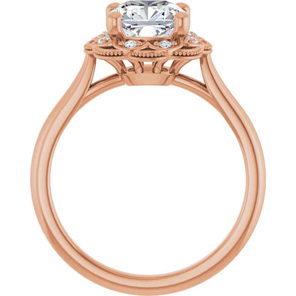 Cushion Rose Gold Antique Inspired Design Engagement Ring