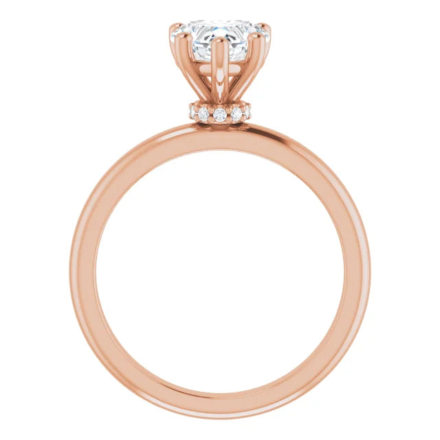 Heart Cut Rose Gold Low Hidden Halo Solitaire Engagement Ring