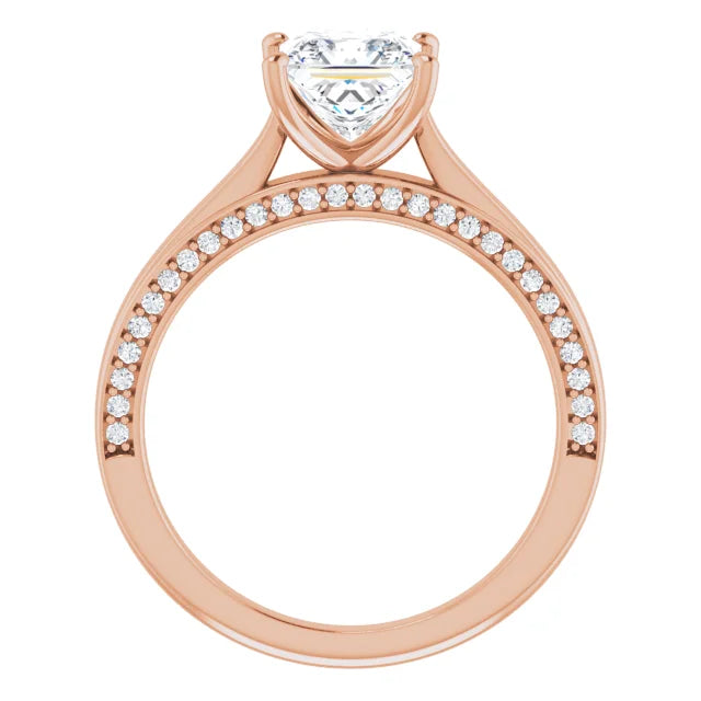 Princess Rose Gold Solitaire & Hidden Diamond Band Engagement Ring