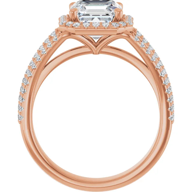 Asscher Rose Gold Halo Style Engagement Ring