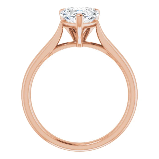 Three Claw Rose Gold Heart Solitaire Engagement Ring