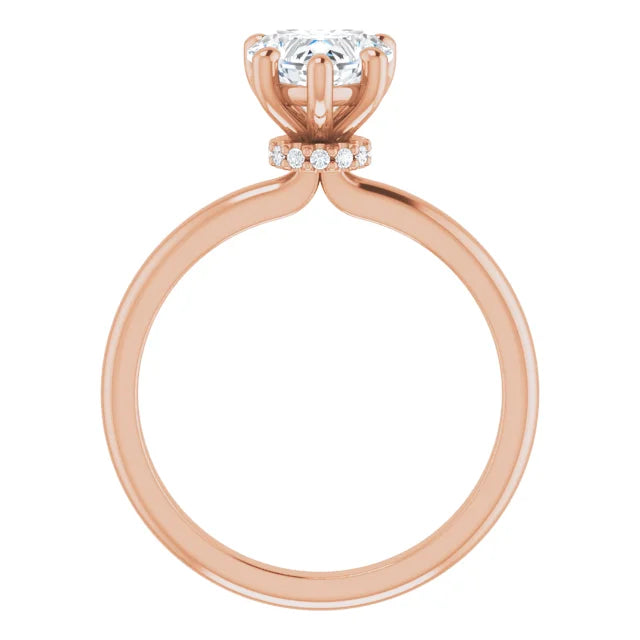 Heart Cut Rose Gold Low Hidden Halo Solitaire Engagement Ring