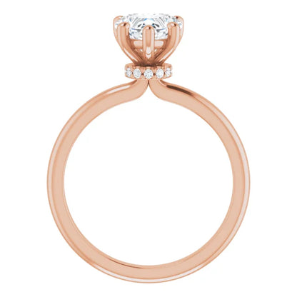 Heart Cut Rose Gold Low Hidden Halo Solitaire Engagement Ring