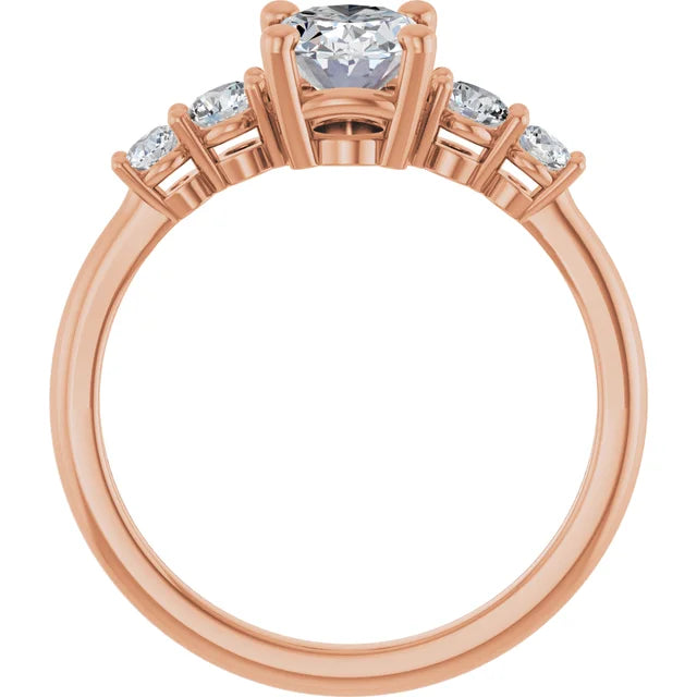 Oval Rose Gold Multi Stone Accent Style Engagement Ring
