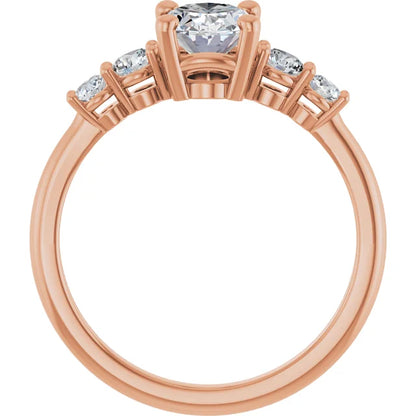 Oval Rose Gold Multi Stone Accent Style Engagement Ring