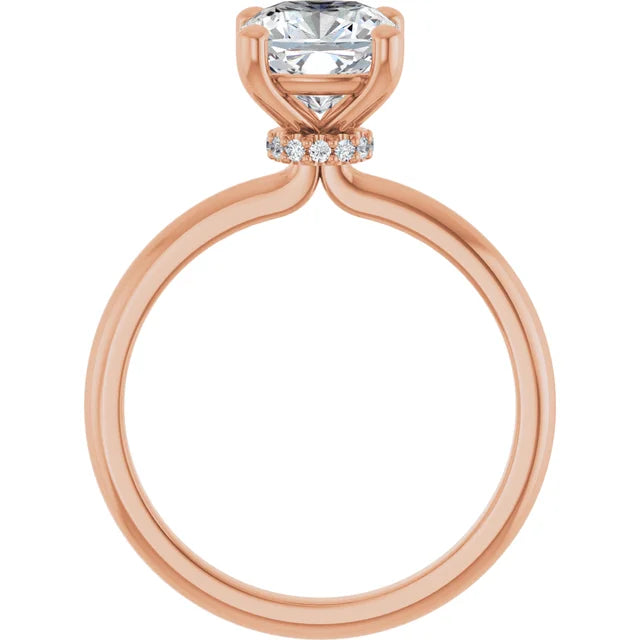 Cushion Cut Rose Gold Low Hidden Halo Solitaire Engagement Ring