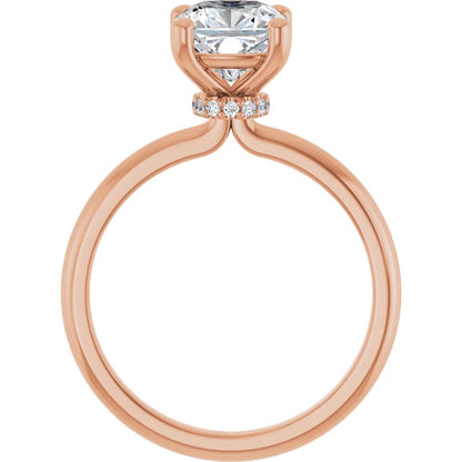 Cushion Cut Rose Gold Low Hidden Halo Solitaire Engagement Ring