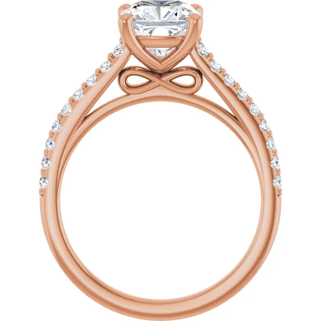 Cushion Rose Gold Pave Style Lab Diamond Engagement Ring 