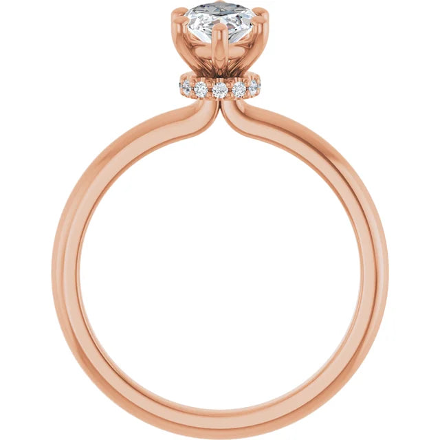 Marquise Cut Rose Gold Low Hidden Halo Solitaire Engagement Ring