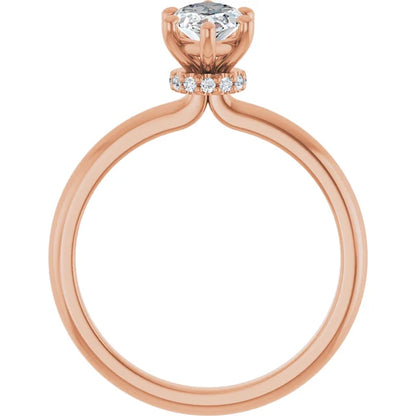 Marquise Cut Rose Gold Low Hidden Halo Solitaire Engagement Ring