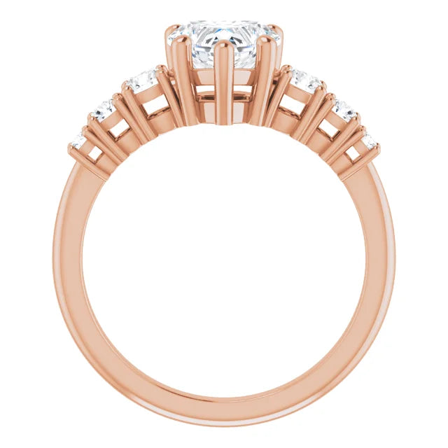 Heart Rose Gold Multi Stone Accent Style Engagement Ring