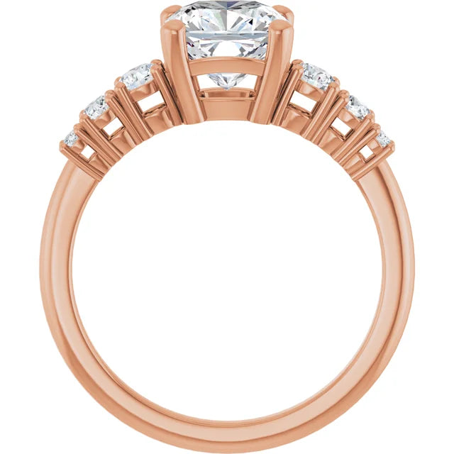 Cushion Rose Gold Multi Stone Accent Style Engagement Ring