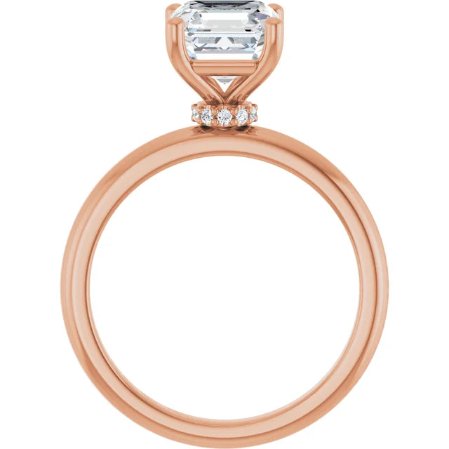 Asscher Cut Rose Gold Low Hidden Halo Solitaire Engagement Ring