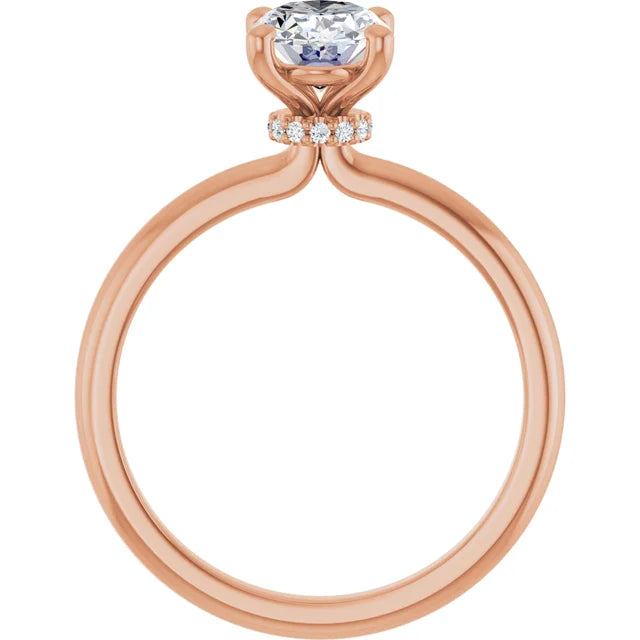 Oval Cut Rose Gold Low Hidden Halo Solitaire Engagement Ring