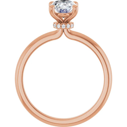 Oval Cut Rose Gold Low Hidden Halo Solitaire Engagement Ring