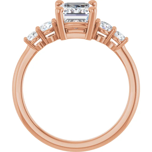 Emerald Rose Gold Multi Stone Accent Style Engagement Ring