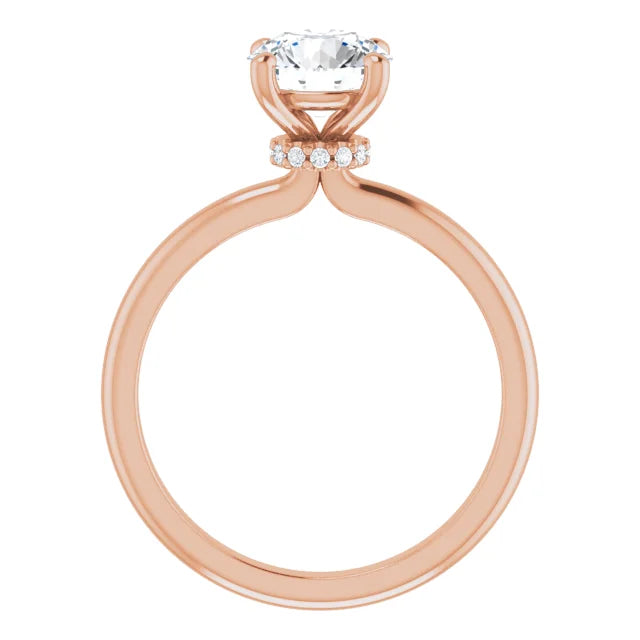 Round Brilliant Cut Rose Gold Low Hidden Halo Solitaire Engagement Ring
