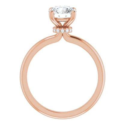 Round Brilliant Cut Rose Gold Low Hidden Halo Solitaire Engagement Ring
