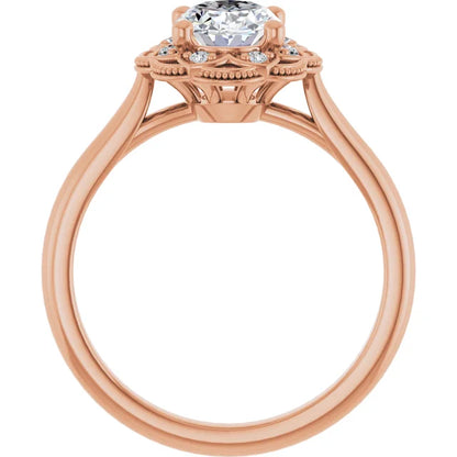 Oval Rose Gold Antique Inspired Design Engagement Ring