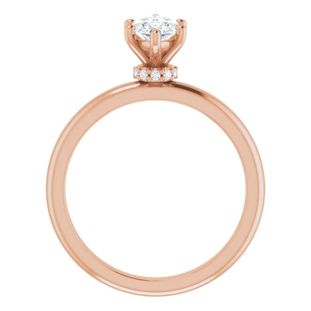 Marquise Cut Rose Gold Low Hidden Halo Solitaire Engagement Ring