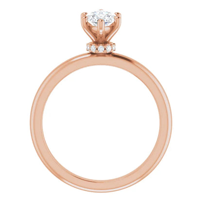 Marquise Cut Rose Gold Low Hidden Halo Solitaire Engagement Ring