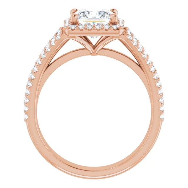 Princess Rose Gold Halo Style Engagement Ring