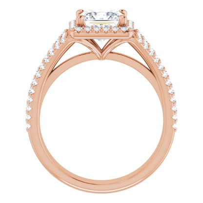 Princess Rose Gold Halo Style Engagement Ring
