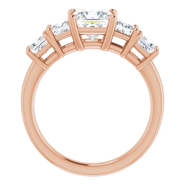 Princess Rose Gold Multi Stone Accent Style Engagement Ring