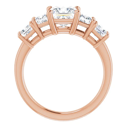 Princess Rose Gold Multi Stone Accent Style Engagement Ring