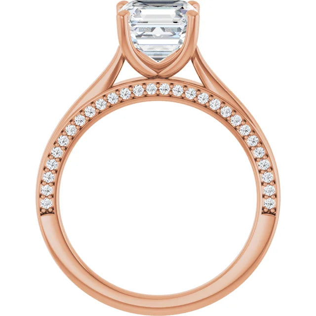 Asscher Rose Gold Solitaire & Hidden Diamond Band Engagement Ring