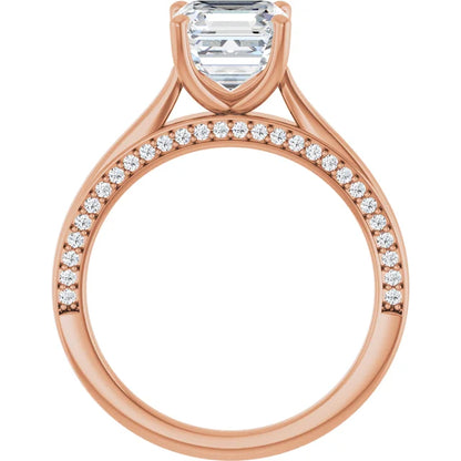 Asscher Rose Gold Solitaire & Hidden Diamond Band Engagement Ring