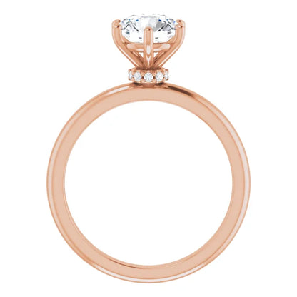 Round Brilliant Cut Rose Gold Low Hidden Halo Solitaire Engagement Ring
