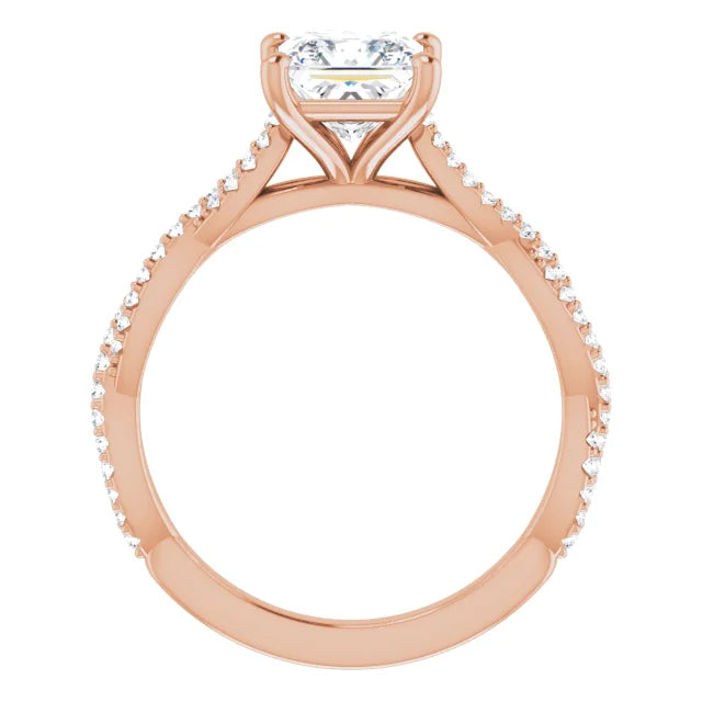 Princess Rose Gold Twist Style Engagement Ring