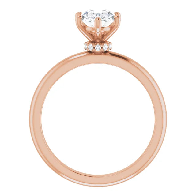 Oval Cut Rose Gold Low Hidden Halo Solitaire Engagement Ring