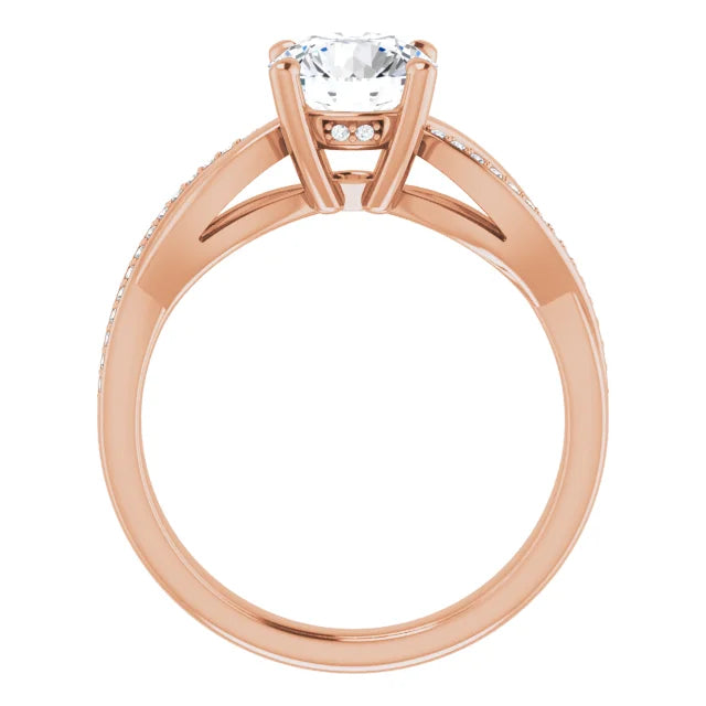 Round Brilliant Rose Gold Claw Set Twist Style Engagement Ring 
