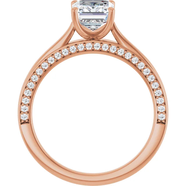 Emerald Rose Gold Solitaire & Hidden Diamond Band Engagement 