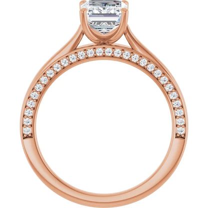 Emerald Rose Gold Solitaire & Hidden Diamond Band Engagement 
