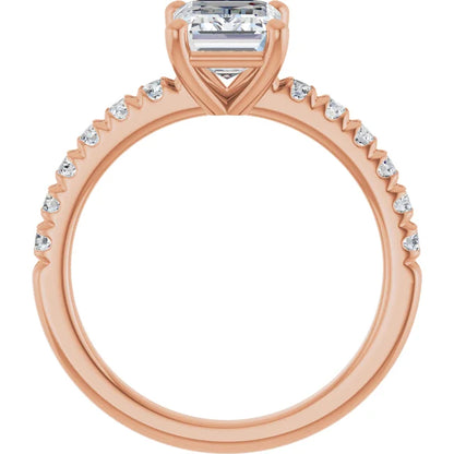 Emerald Four Claw Pave Rose Gold Engagement Ring 