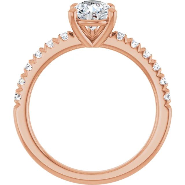 Pear Five Claw Pave Rose Gold Engagement Ring 