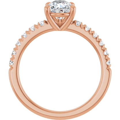 Pear Five Claw Pave Rose Gold Engagement Ring 